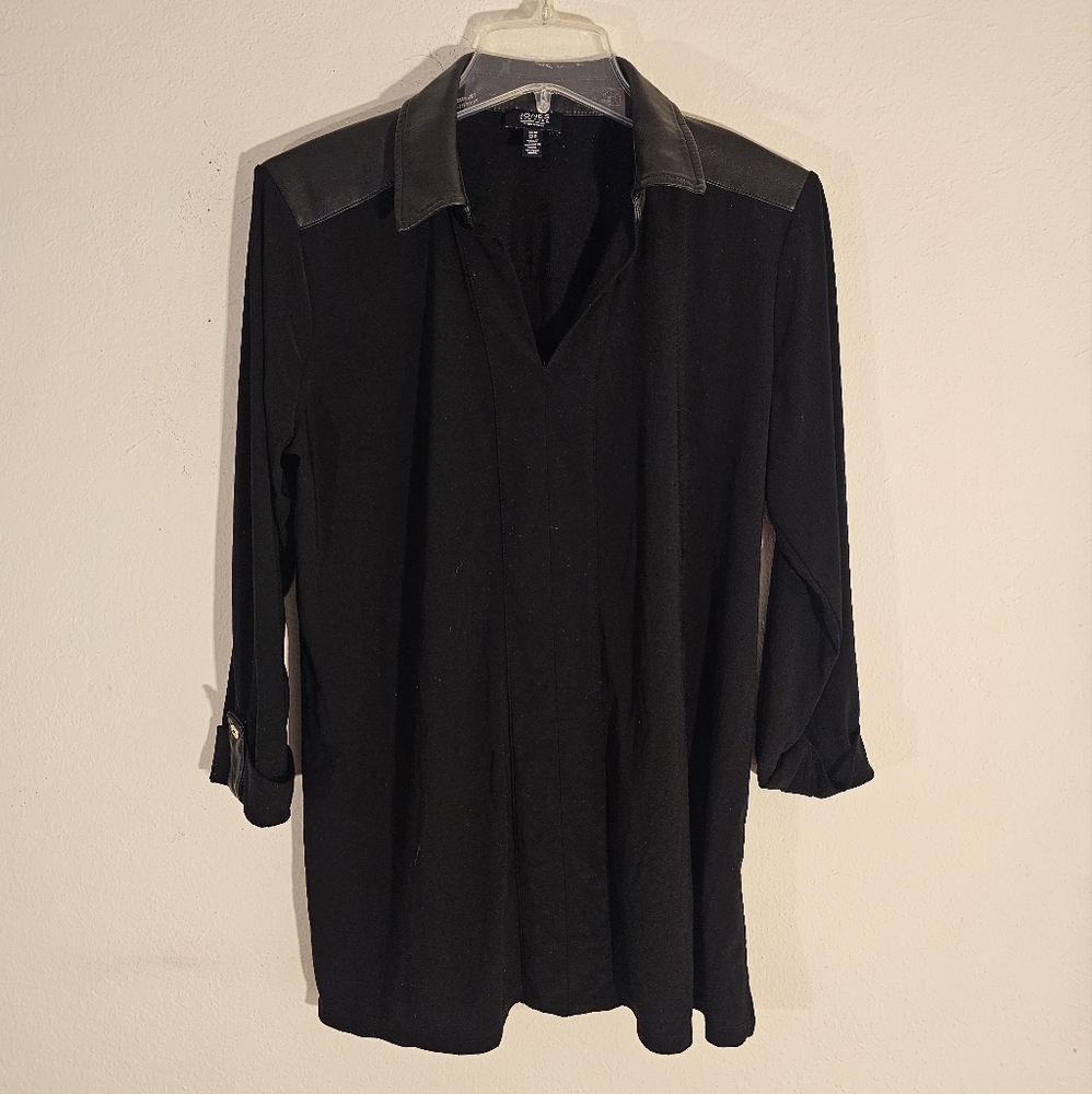 Jones New York Faux Leather Shoulder Top